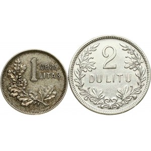 Lithuania 1 Litas & 2 Litu 1925 Lot of 2 Coins