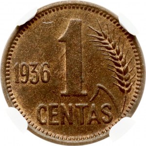 Lithuania 1 Centas 1936 NGC MS 64 BN