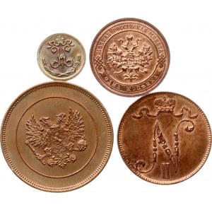 Russia 1/4 Kopeck - 10 Pennia 1899-1917 Lot of 4 coins