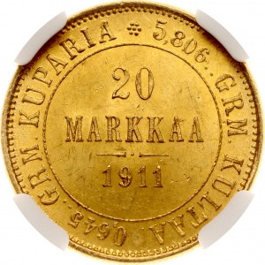Russia For Finland 20 Markkaa 1911 L NGC MS 64
