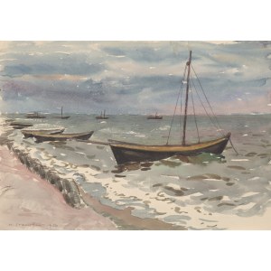 Henryk Franciszek Starzyński, „Pejzaż z łodziami”, 1960