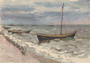 Henryk Franciszek Starzyński, „Pejzaż z łodziami”, 1960
