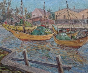 JÓZEF MULARCZYK (1916 - ?), Łodzie patrolowe w Łebie, 1976