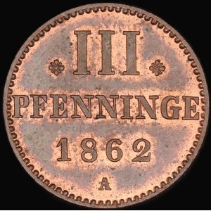 Germany. Mecklenburg Strelitz 3 Pfennig 1862 A
