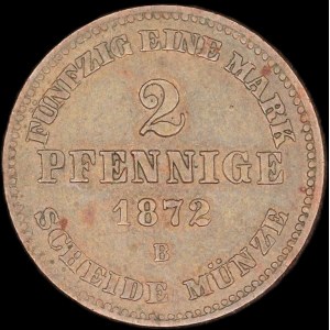 Germany. Mecklenburg Schwerin 2 Pfennige 1872 B