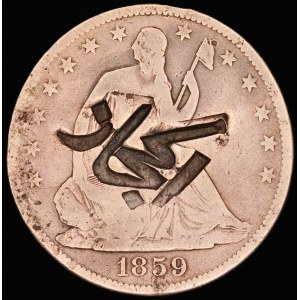 Hejaz. 1/2 Riyal 1916-1925 Countermarked over USA 1859 O New Orleans Half Dollar Silver