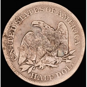 Hejaz. 1/2 Riyal 1916-1925 Countermarked over USA 1859 O New Orleans Half Dollar Silver