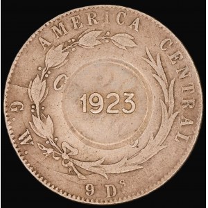 Costa Rica. 1 Colon 1923 Countermarked Over 50 Centimos 1880 Silver
