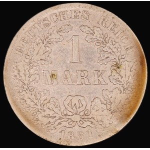 Germany. Empire 1 Mark 1881 F Stuttgart Silver