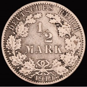 Germany. Empire 1/2 Mark 1919 A Berlin Silver