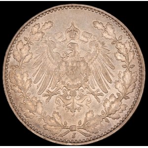 Germany. Empire 1/2 Mark 1914 J Hamburg Silver