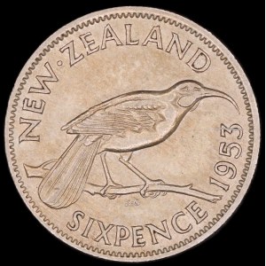New Zealand. 6 Pence 1953