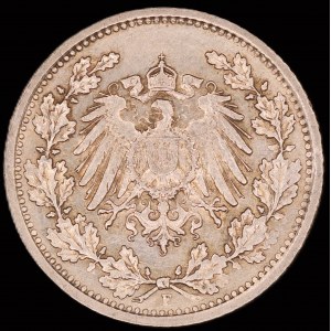 Germany. Empire 1/2 Mark 1916 F Stuttgart Silver