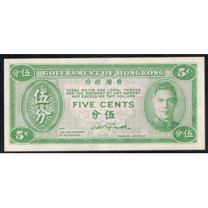 Hong Kong. 5 Cents 1945