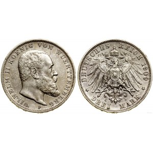 Nemecko, 3 marky, 1909 F, Stuttgart