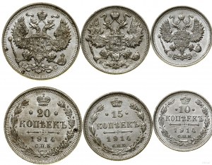 Russia, set: 10, 15, 20 kopecks, 1914 BC, St. Petersburg
