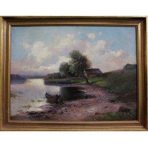 Hermann WOLFF (1841 - ?), Łódź przy brzegu rzeki