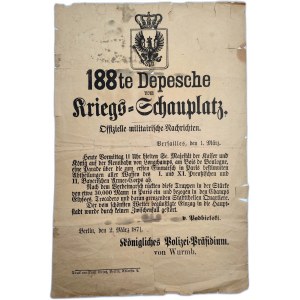 Depesza generała Podbielskiego z  Teatru Wojny  Wersal - 1 marca 1871 [ Wojna francusko - pruska ]