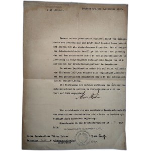 Akt notarialny sporządzony w imieniu hrabiego Guido von Donnersmarck - Świerklaniec, Świętochłowice, Tarnowskie Góry 1919