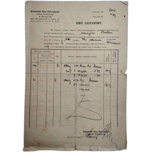 Komunalna kasa oszczędności w Równem - Kwit zastawowy - Równe 1937 -1939