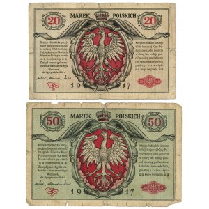 20, 50 marek polskich 1916 - jenerał - seria A - zestaw 2 sztuk