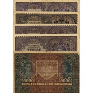 1.000 orazz 5.000 marek polskich (1919, 1920) - zestaw 5 sztuk