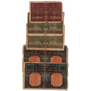 10, 50 a 100 polských marek 1916 - sada 5 kusů