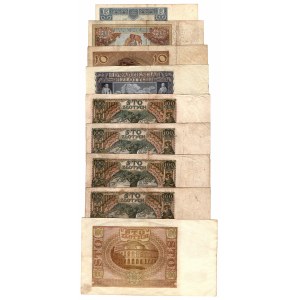 5, 10, 20 a 100 zlotých (1930-1940) - sada 9 kusů