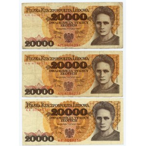20,000 zloty 1989 series AM, AN and AR.