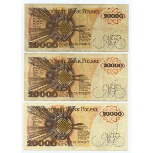 20,000 zloty 1989 series AM, AN and AR.