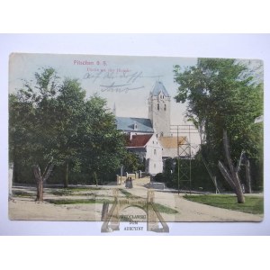 Byczyna, Pitschen, view of the church, 1914