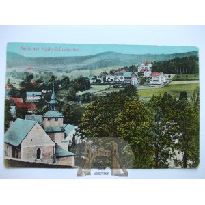 Szklarska Poręba, Schreiberhau, panorama, kościół, 1921