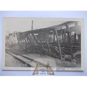 Września, Wreschen, spalone wagony na dworcu, ok. 1939 I