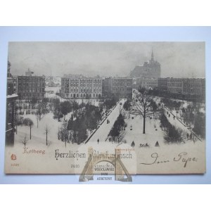 Kołobrzeg, Kolberg, Kaiserplatz zimą, nowy rok, 1910