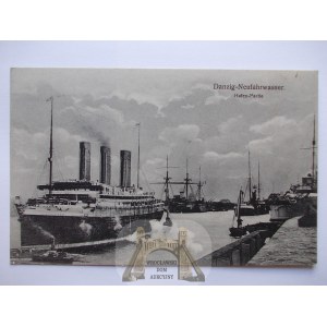 Gdańsk, Danzig, Nowy Port, port, parowiec, ok. 1915