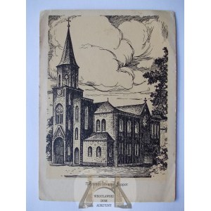 Sopot, Zoppot, kościół, graficzne, ok. 1925