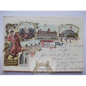 Słupsk, Stolp, litografia, koszary, ułan, 1901