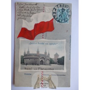 Kraków, Barbakan, patriotyczna, flaga, kolaż, 1903