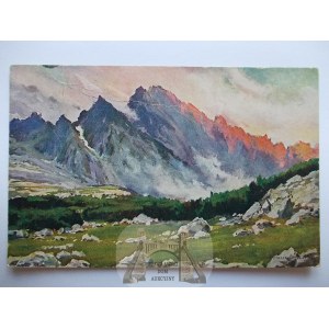 Tatry, malarska, mal. Dziemański, zachód słońca, ok. 1925