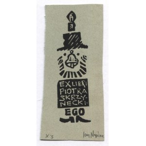 Ekslibris J. Napieracza dla P. Skrzyneckiego, w linorycie z 1970, sygn. ołówkiem..