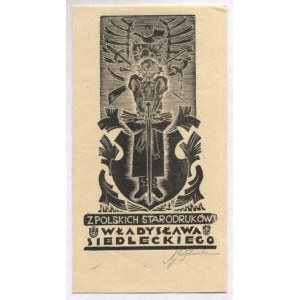 Ekslibris A. J. Gołębniaka dla W. Siedleckiego, sygn. ołówkiem, w drzeworycie z 1953.