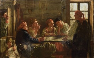 Tadeusz AJDUKIEWICZ (1852-1916), Wróżba - W wiejskiej izbie, 1887