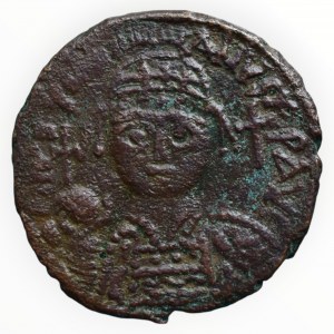 Justinian I. 527-565, AE follis (40 nummia), poprsí císaře/ velké M s opisem, minc. Cyzicus, Sear 207, dr.kor.