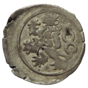 Mezivládí 1439-1452, peníz se lvem a trojřadou hřívou 4-3-4 půlměsíčky, Gregor-Hána II, var.4, Nech. 39c