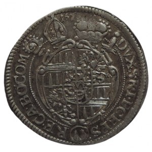 Olomouc biskupství, Karel II. Liechtenstein 1664-1695, 3 krejcar 1676 SV-329, M-233 patina R