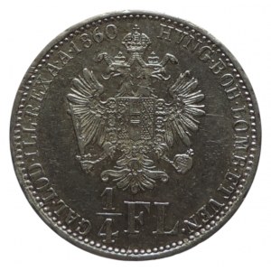 FRANTIŠEK JOSEF I. 1848 - 1916, 1/4 zlatník 1860 B
