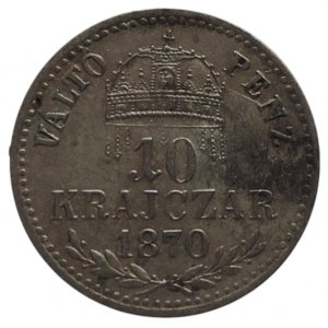 FRANTIŠEK JOSEF I. 1848 - 1916, 10 krajczár 1870 KB