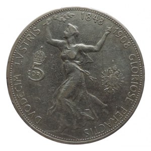 FRANTIŠEK JOSEF I. 1848 - 1916, 5 kor 1908 jubilejní