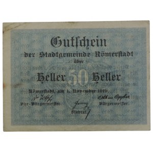 Nouzovky, Römerstadt - Rýmařov 50 Heller 1. November 1919