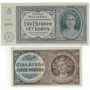 Protektorát Č+M, 5 K bez data (1940) B 005, 1 K bez data (1940) D 055